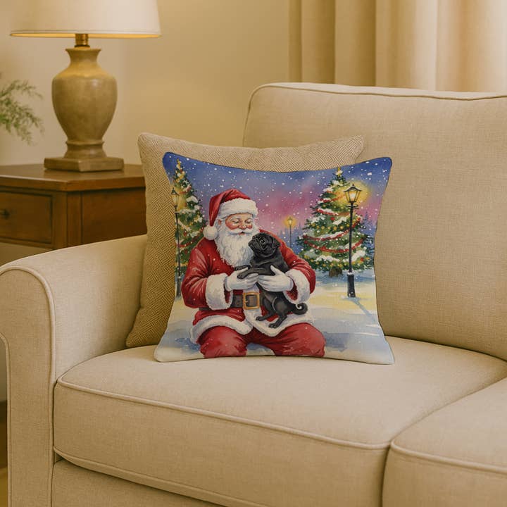 Carlin noir avec coussin Père Noël 18x18 FNT1069 pour la vente par Caroline's Treasures