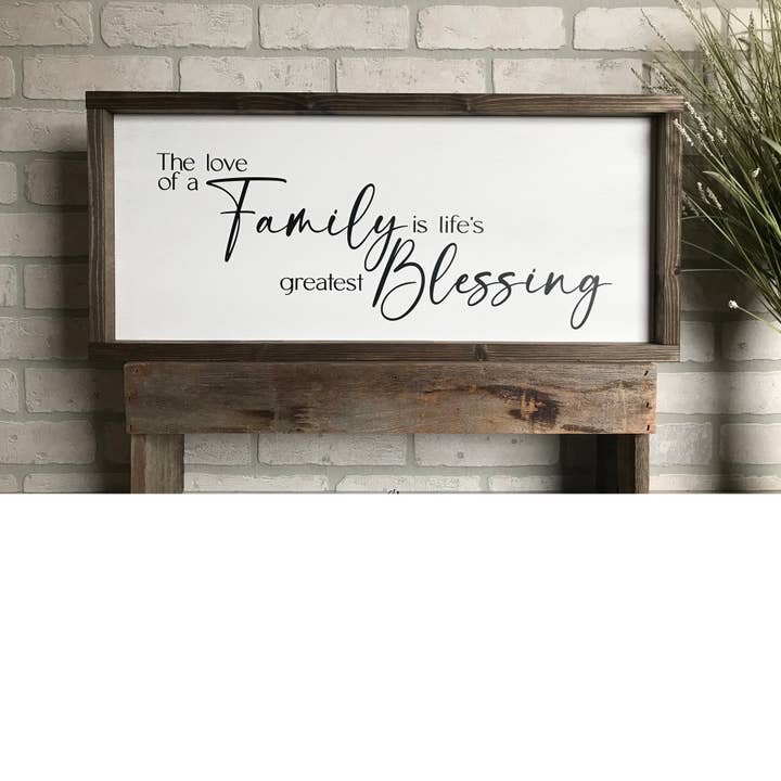 The Love of a Family Greatest Blessing Handmade Wood Sign for wholesale by Mindy's Gazebo