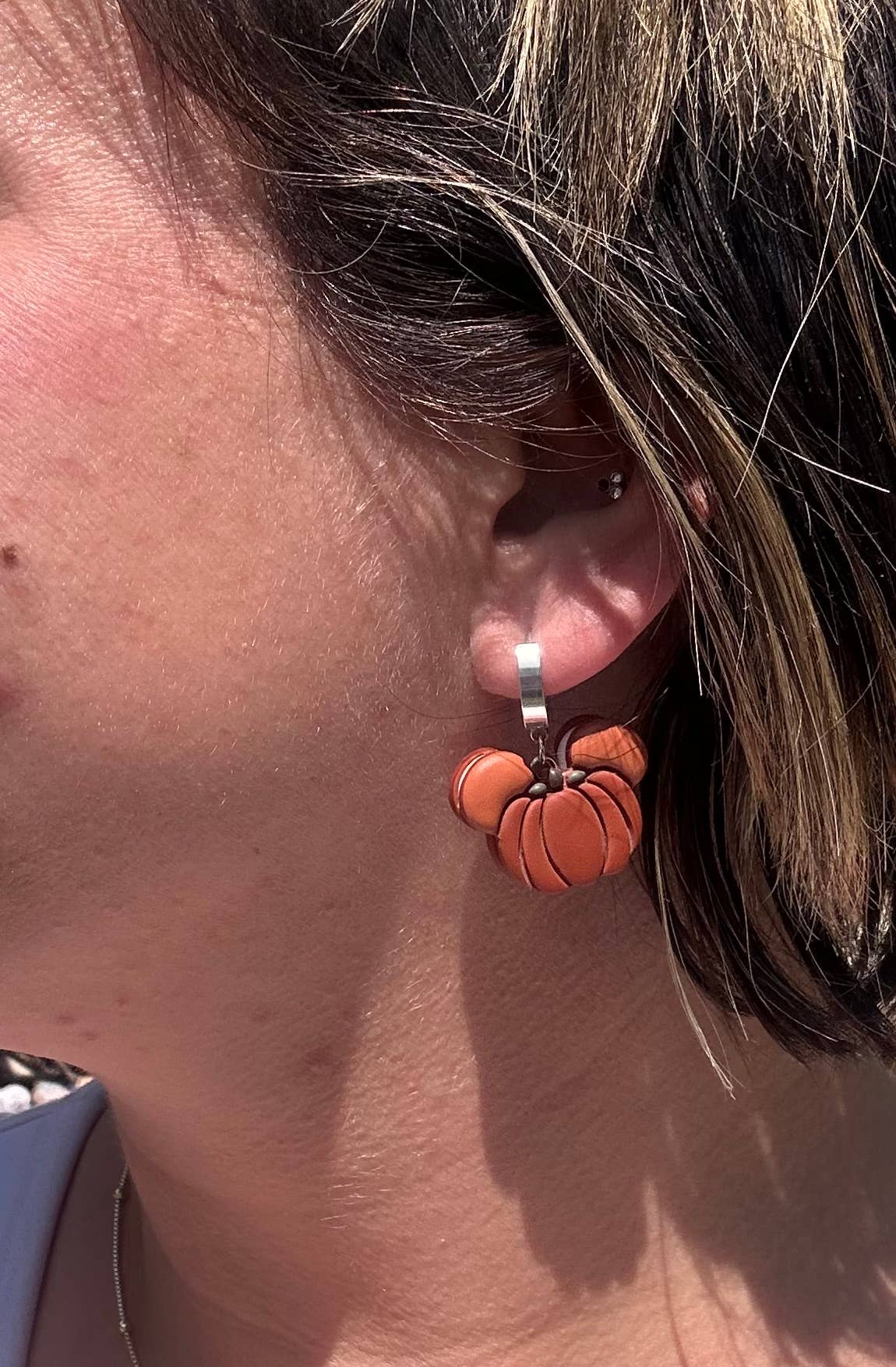 She makes clay - Wholesale Huggie Earrings - Mickey Mouse pumpkin macaroon huggie hoop earrings1