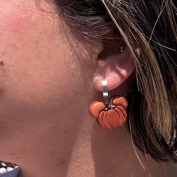 She makes clay - Wholesale Huggie Earrings - Mickey Mouse pumpkin macaroon huggie hoop earrings1