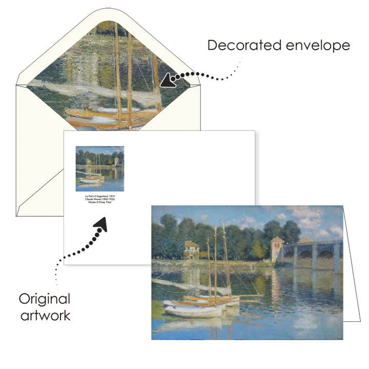 RainCaper - Wholesale Stationery/Notecard Set - Notecards - Monet Boats - Box of 16 Cards & Envelopes