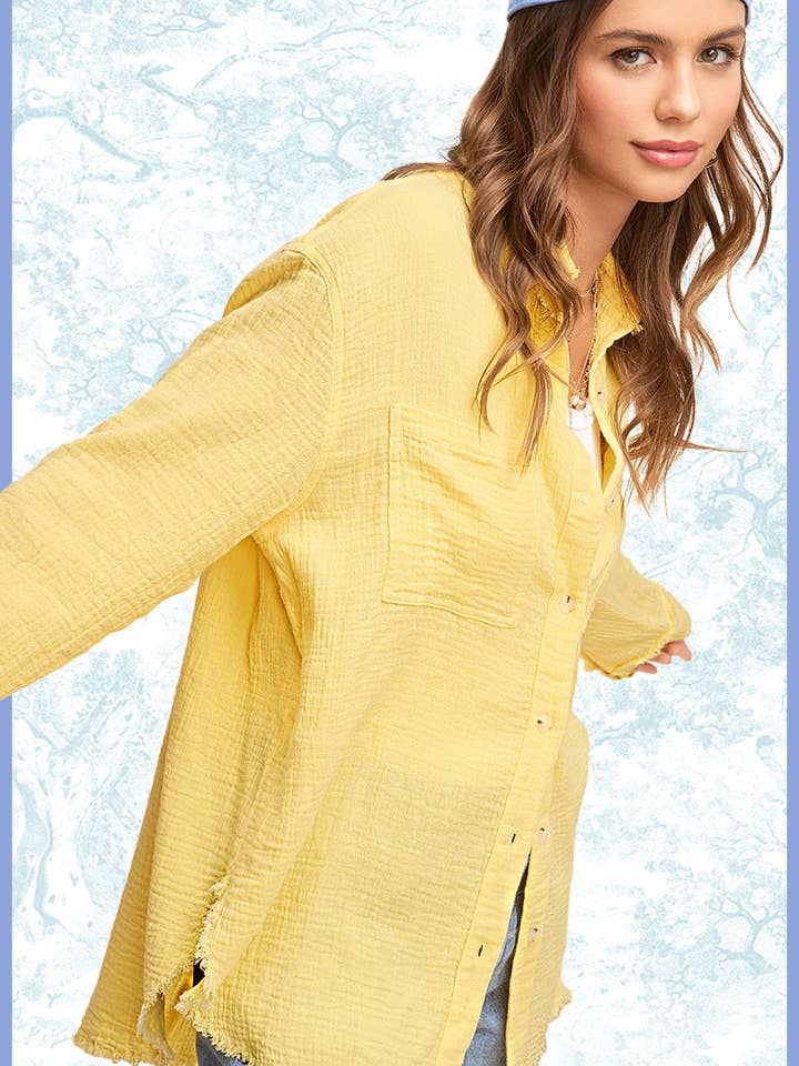 La Miel blød, vasket krøllet gaze skjorte med knapper for engroshandel hos La Miel