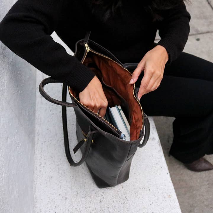 Brown Utility Tote Handbag, Dark Hazelnut for wholesale on Faire3