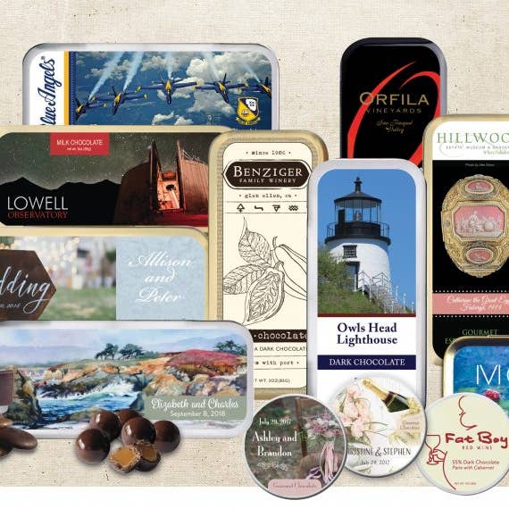 The San Francisco Chocolate Factory - Wholesale Chocolate Box - Custom-labeled 3oz Chocolate-filled Tin (48 Tins @ $7.75 ea)