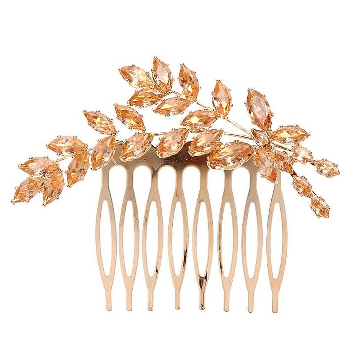 Exquisite Floral Leaves CZ Cubic Hair deco Comb for wholesale by Diacly
