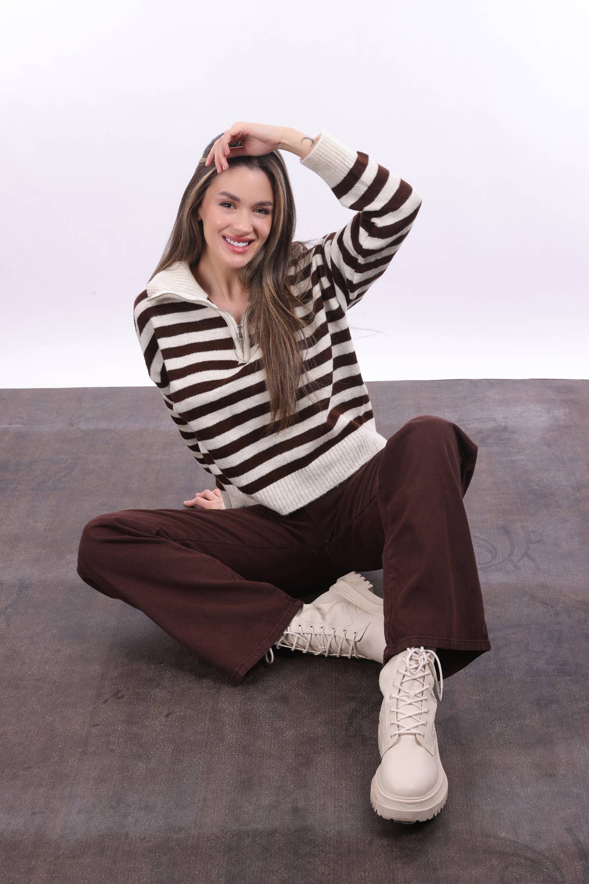 My 9Teen - Wholesale Knit Sweater - Women's - Striped Zippered Knit Sweater1