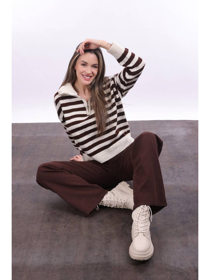 My 9Teen - Wholesale Knit Sweater - Women's - Striped Zippered Knit Sweater1