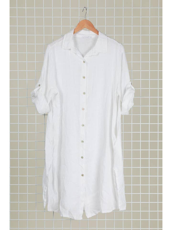 la maison des fibres naturelles - Wholesale Dress - Women's - Mid-length buttoned shirt dress 100% linen 693190