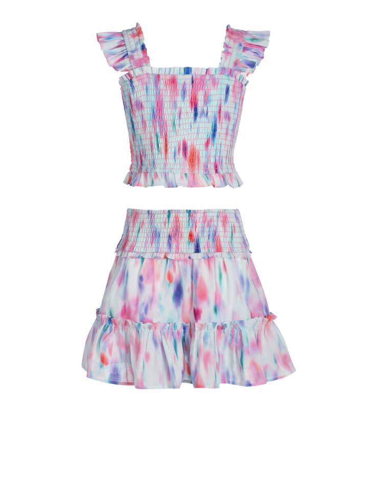 Ensemble Jupe Kayla Filles En Hazy Ikat Seafoam pour la vente par Change of Scenery