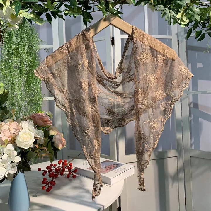 Funkyrel® Atzbranding Limited - Wholesale Scarf - Women's - Scravii - Embroidered Lace Small Shawl Scarf