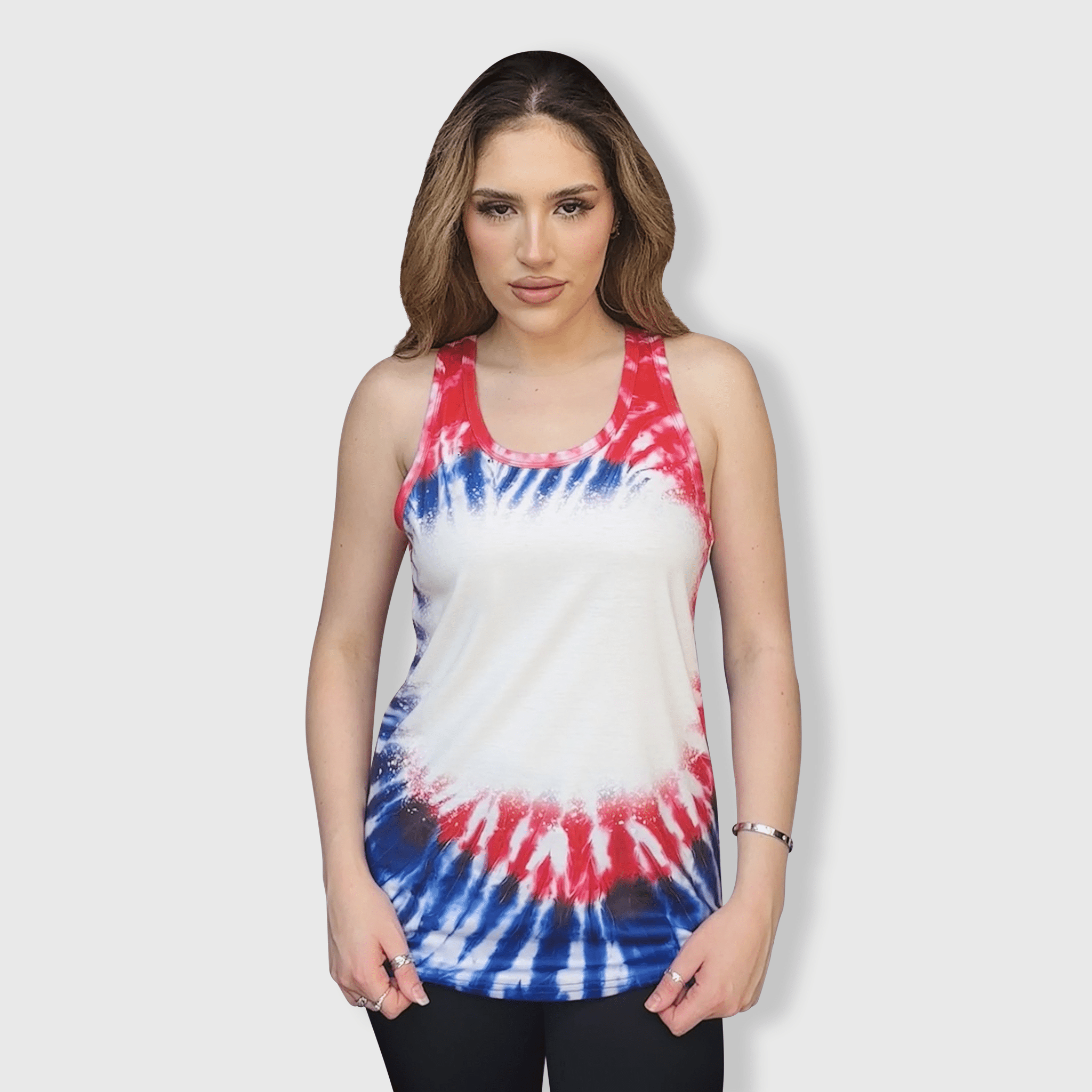 ILTEX Apparel - Wholesale Tank Top - Women's - Tie Dye 4th of July Blank Faux Bleached Tank Top2