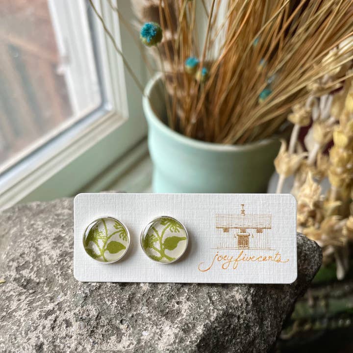 joeyfivecents – Brincos de pino por atacado – Pregos - prata grande, verdes de jardim estampados à mão, mariposa luna0