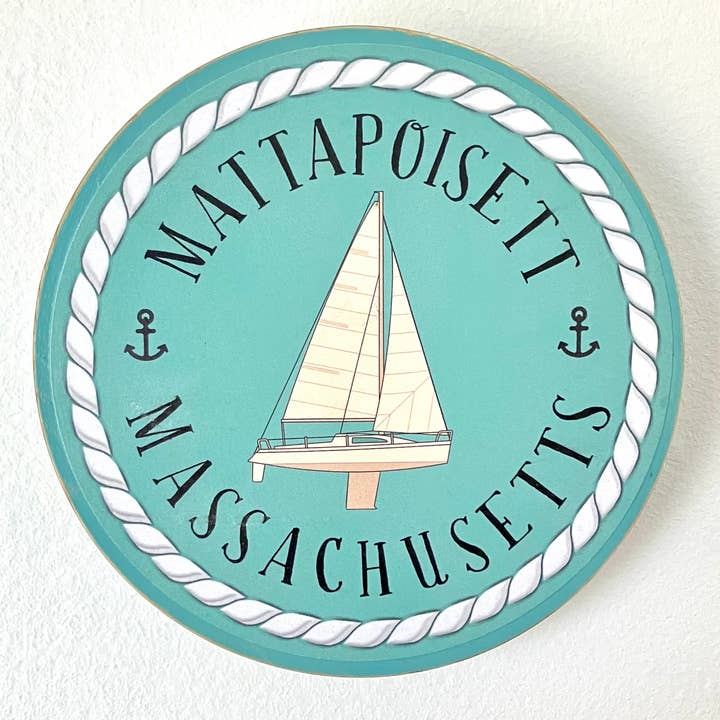 MATTAPOISETT, MASSACHUSETTS Circular Sailboat Wall Hanging for wholesale by Silva Ware By Walter Silva