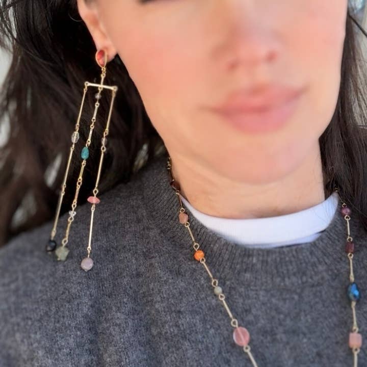 HoopLa - Wholesale Dangle Earrings - Serenity Fringe Earring- Genuine Gemstone and 14K gold 2