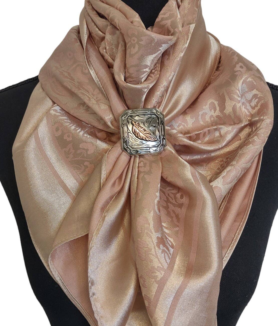 Double B Wild Rags - Wholesale Scarf Clip - Women's - Square Copper Feather and Silver Concho Wild Rag Slide1