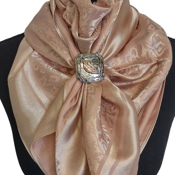 Double B Wild Rags - Wholesale Scarf Clip - Women's - Square Copper Feather and Silver Concho Wild Rag Slide1