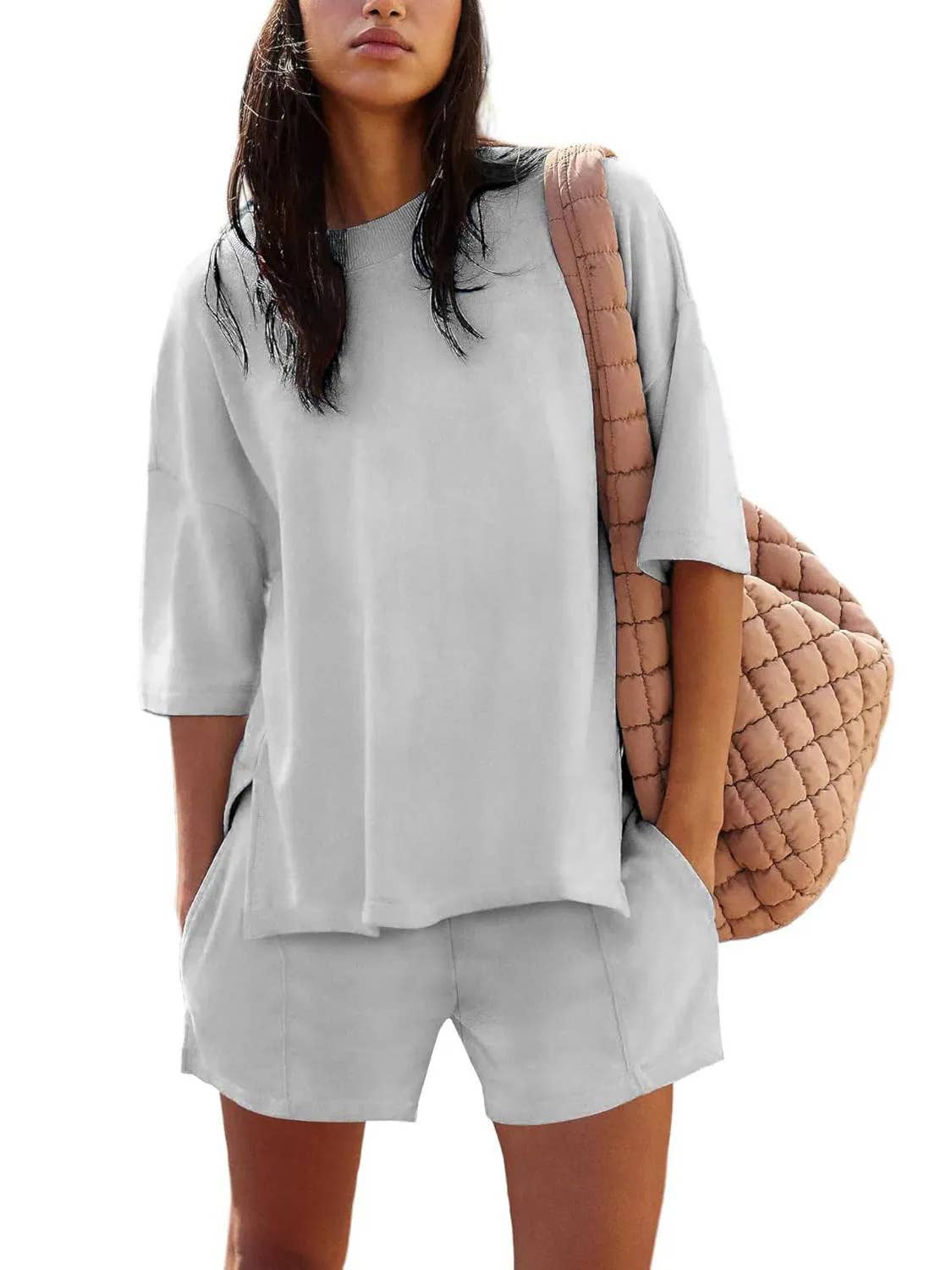 Rosa Clothing - Wholesale Top & Short Set (NOT Loungewear) - Women's - crewneck short sleeve oversized t-shirt & short casual set2