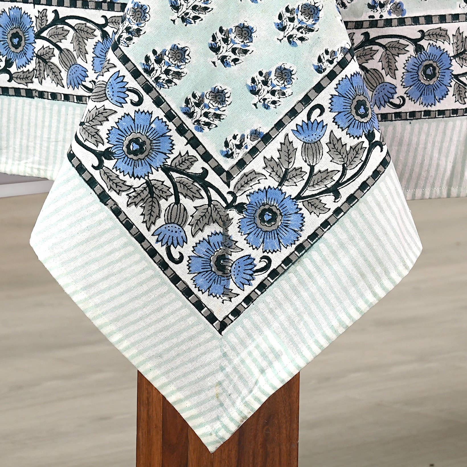 Cotton Print Club - Wholesale Tablecloth - Poppy Blue Block Print Tablecloth1
