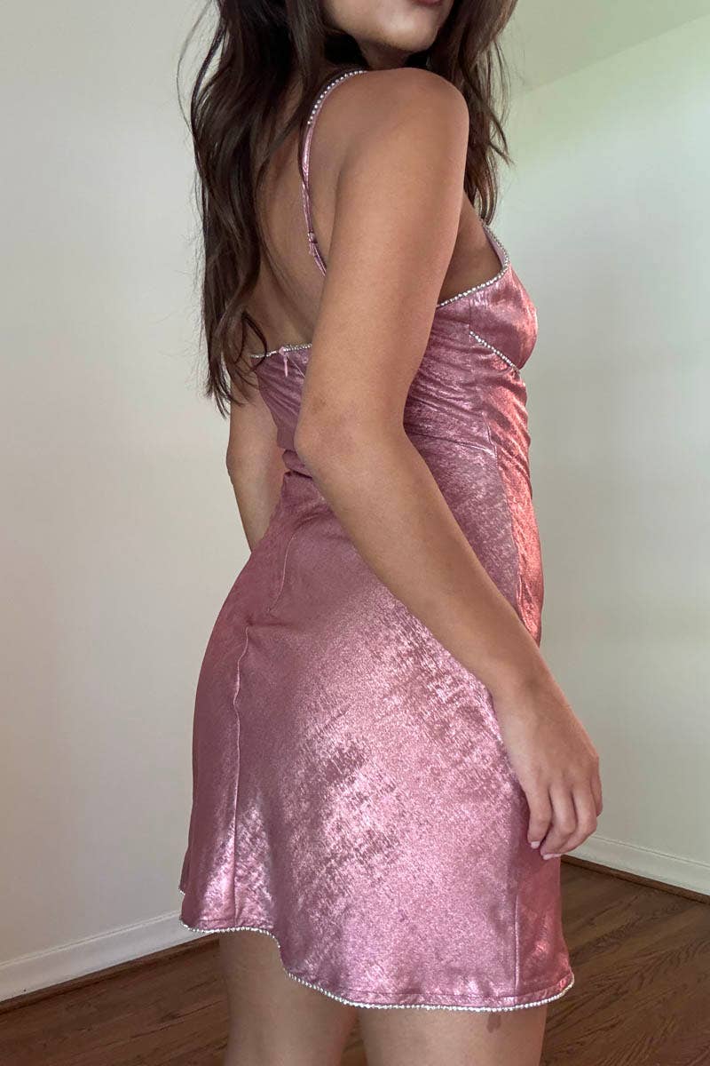 PINK CRYSTAL EDGED SHIMMER MINI DRESS  for wholesale on Faire5