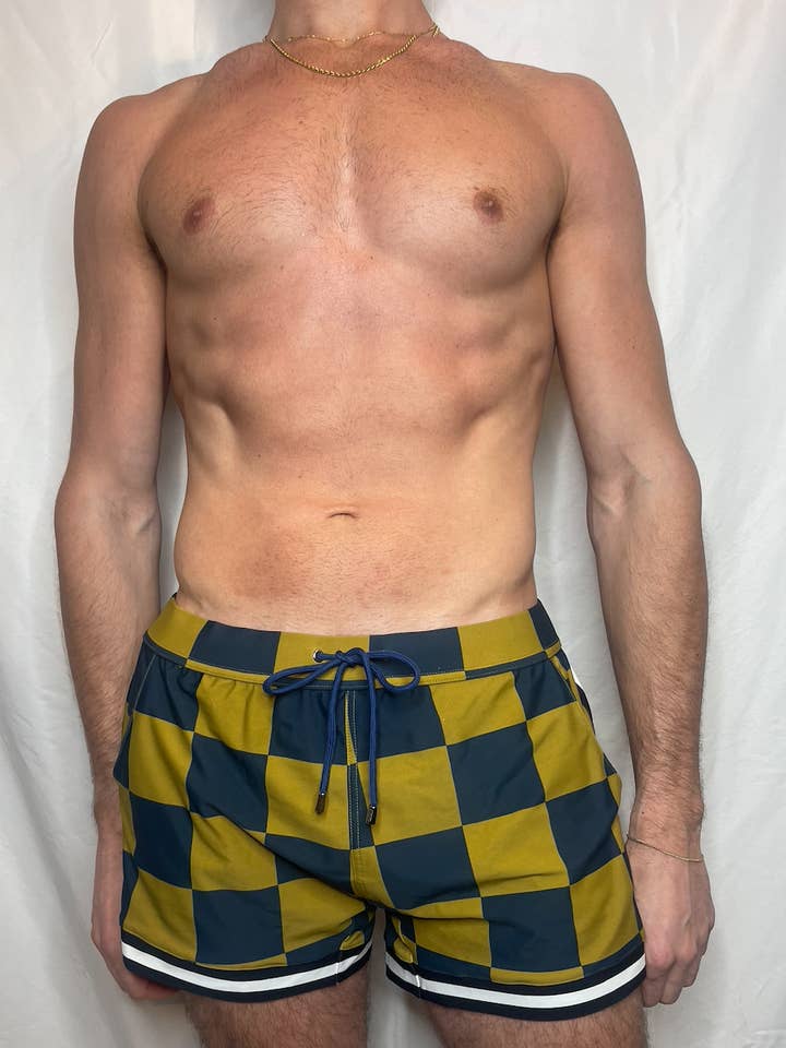 CTS Big Box Grün Kariert Schwimm-zu-Fitnessstudio-Shorts für den Großhandel von Chris Turk Swim