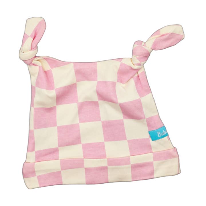 Bonnet ajustable à double nœud à carreaux roses pour la vente par Bubele