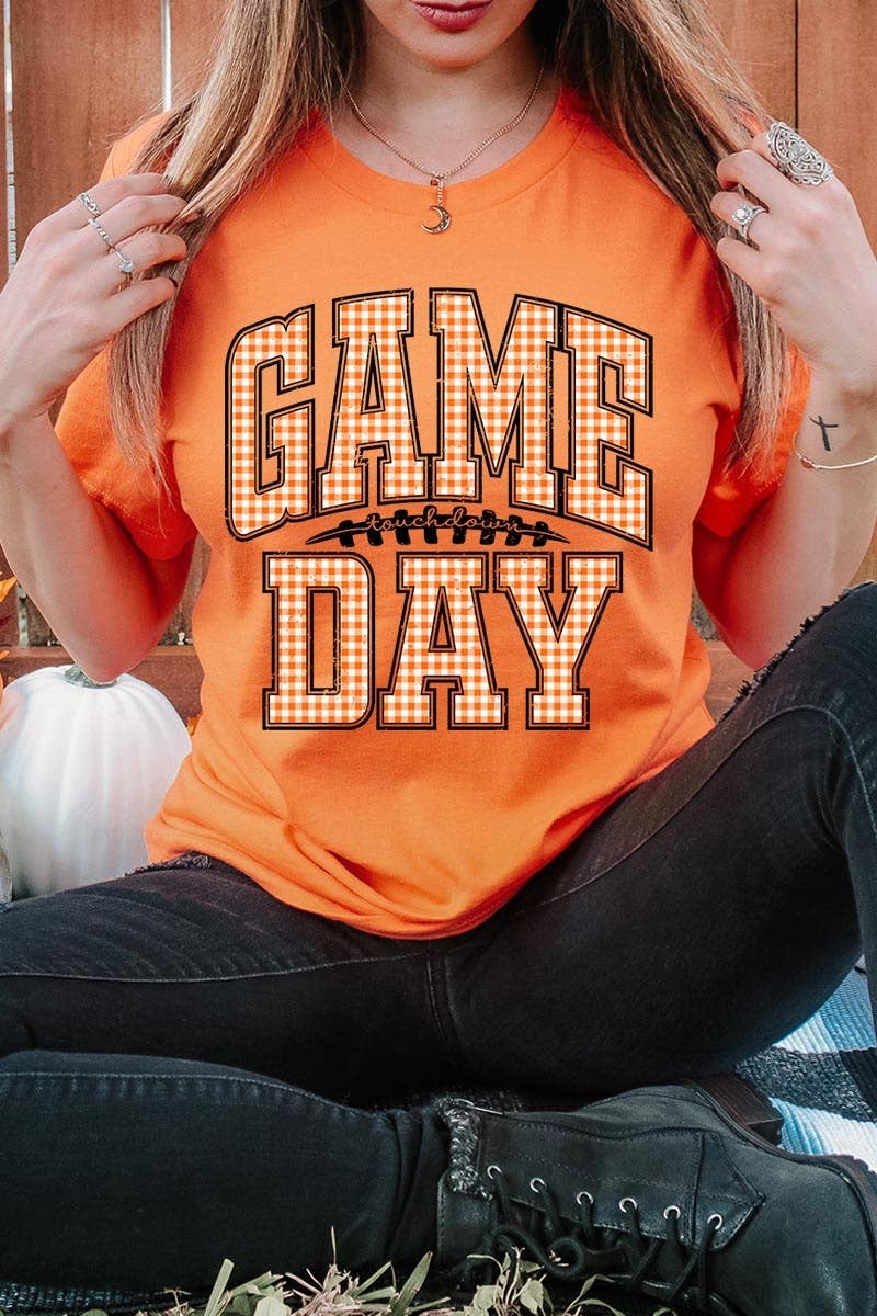 COLORBEAR - Wholesale T-Shirt (Graphic) - Women's - Orange Gingham Game Day Graphic Tee22