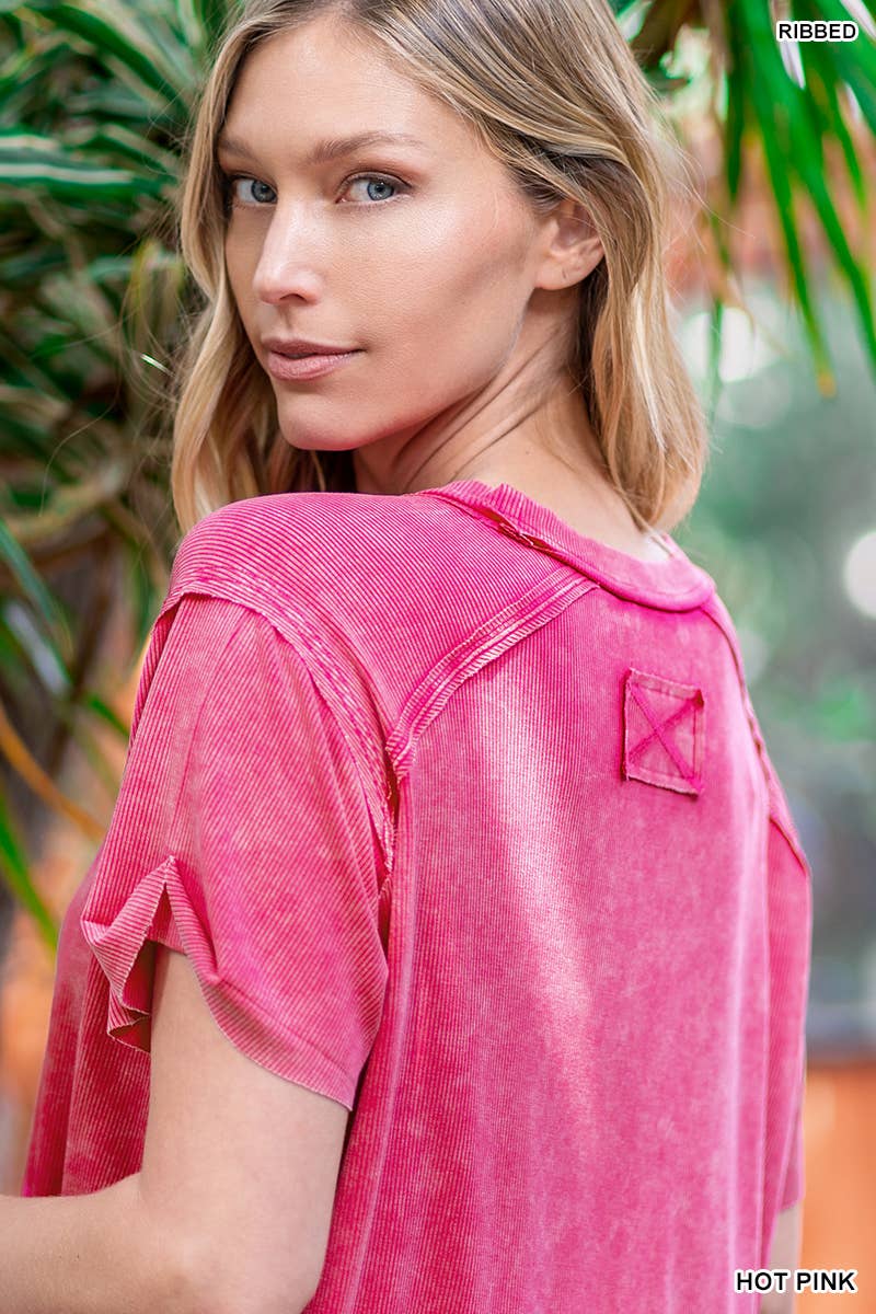 42POPS – Großhandel Strickoberteil – Damen – Geripptes Kurzarm-Oberteil mit Bootsausschnitt.29