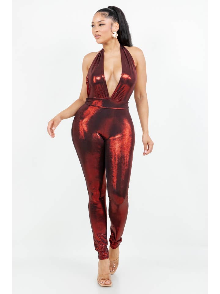 Uptown Apparel - Wholesale Jumpsuit - Women's - J8057 FOIL HALTER JUMPSUIT WITH TIE BACK4