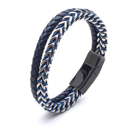 Couro duplo, aço e cordão azul por atacado de Midhaven Ltd - Tribal Steel