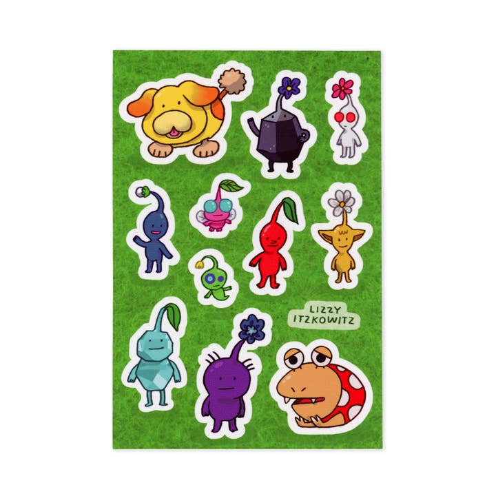 Feuille d'autocollants en vinyle mat Pikmin Collecteurs de fruits pour la vente par Lizzy Itzkowitz