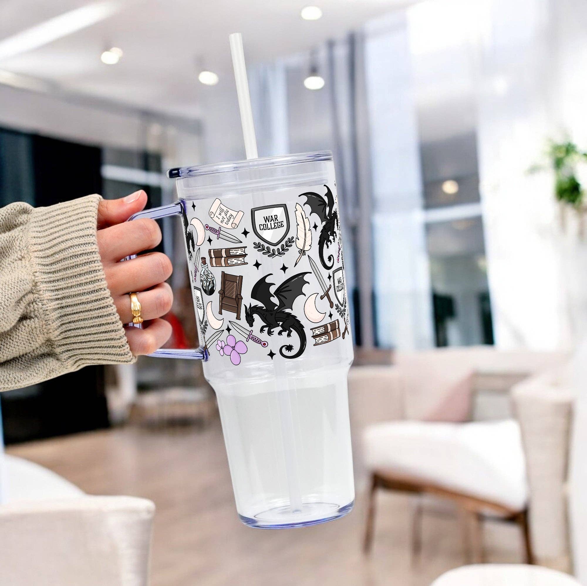 Sip-Sip Hooray! - Wholesale Drinking Glass/Cup - War College Cup with Lid and Straw 40oz Glass or Plastic Tumbler With Lid and Straw4