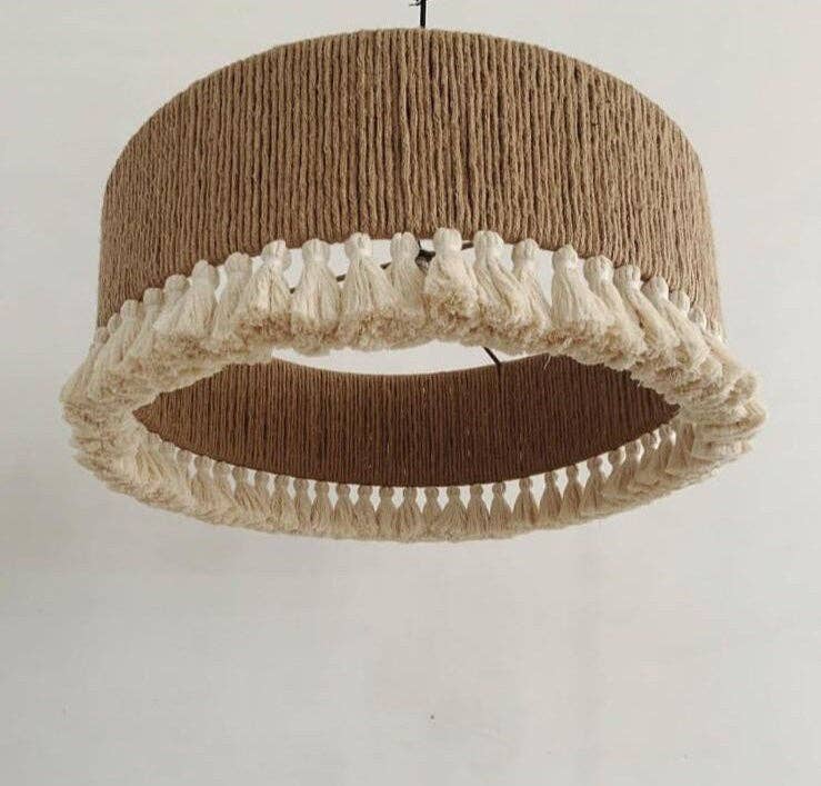 Joy's Arts - Wholesale Chandelier/Hanging Light - Boho Macrame Chandelier, Cozy Fall Pendant Light, Handmade Neutral Farmhouse Lampshade, Rusitc Jute Lighting2
