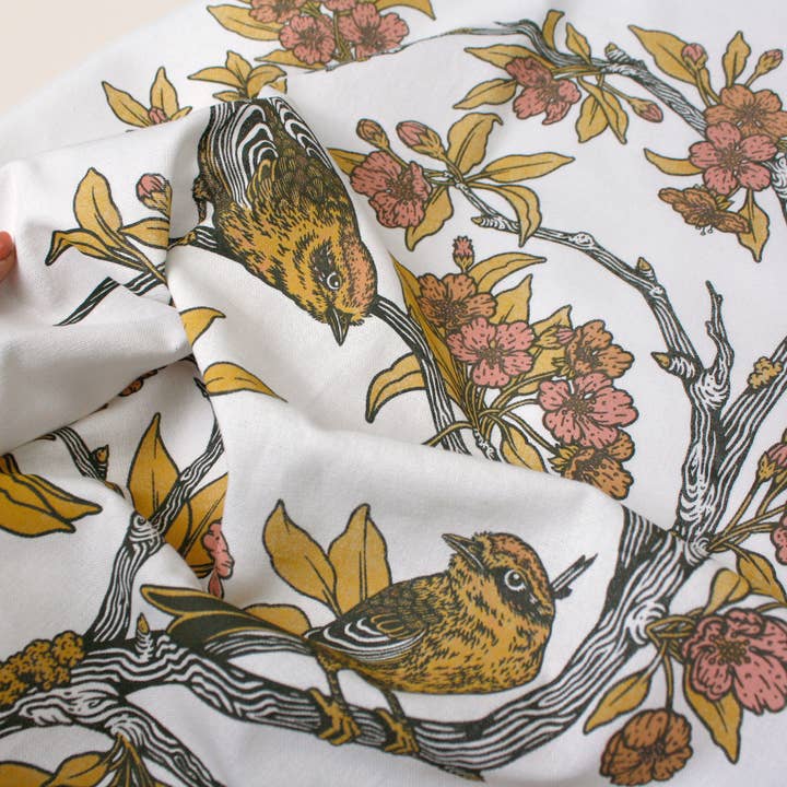 Mustard Beetle – wholesale Tea towel – Screenprinted Organic Cotton Tea Towel: Palm Warblers6