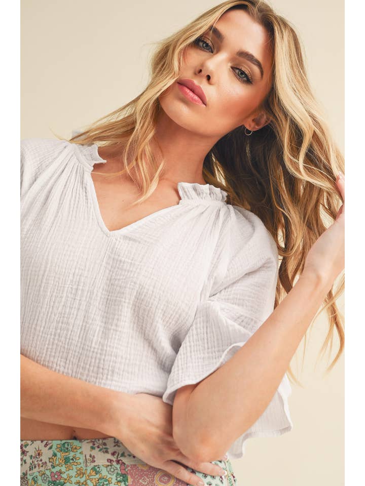 AEMI + CO - Wholesale Blouse - Women's - 8258DK Tes 3/4 Sleeve Ruffle Top38