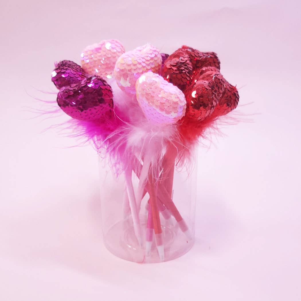Assorted Color Valentines Day Sequin Heart Pen for wholesale on Faire