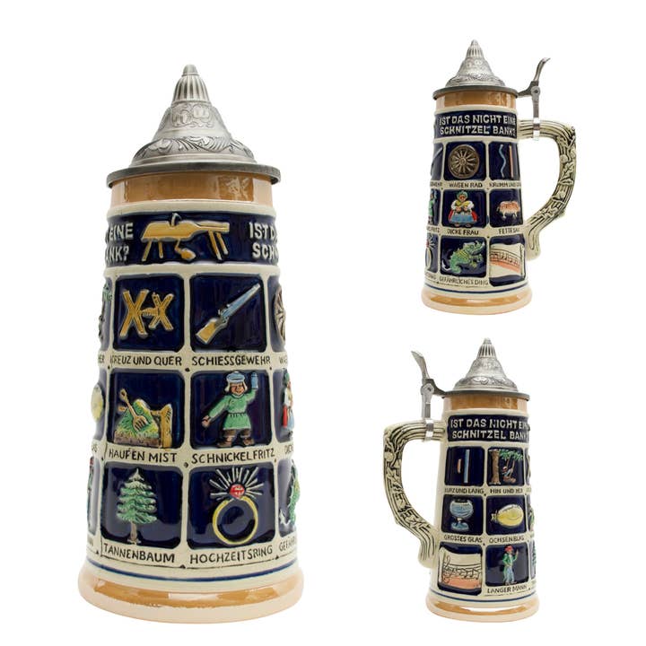 European Heritage Gifts - Wholesale Beer Glass/Mug - German Schnitzelbank Song 1L Lidded Beer Stein