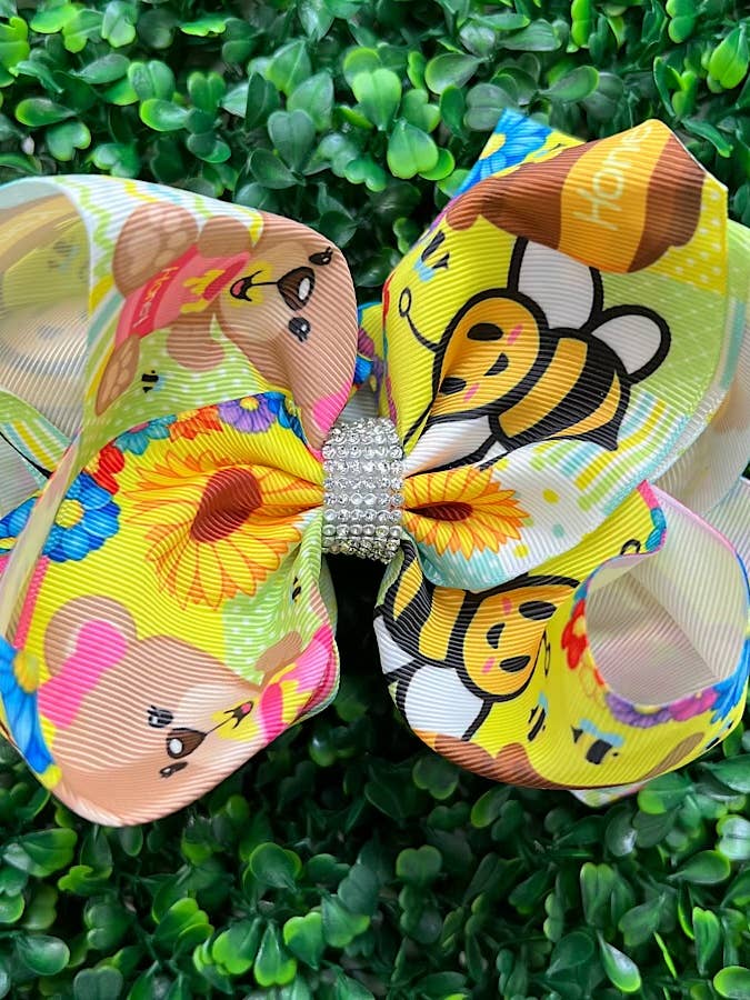 OH SWEET HONEY! PRINTED HAIR BOWS. 4PCS/$10.00 BW-DSG-1001 for wholesale by Kids Charm Online
