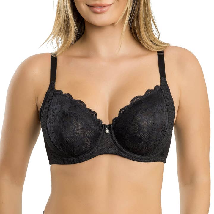 PARFAIT Luxlacy P6000 Pretty Lace and Mesh Full Busted Unlined Non-Padded Wired Bra - Black for wholesale by PARFAIT