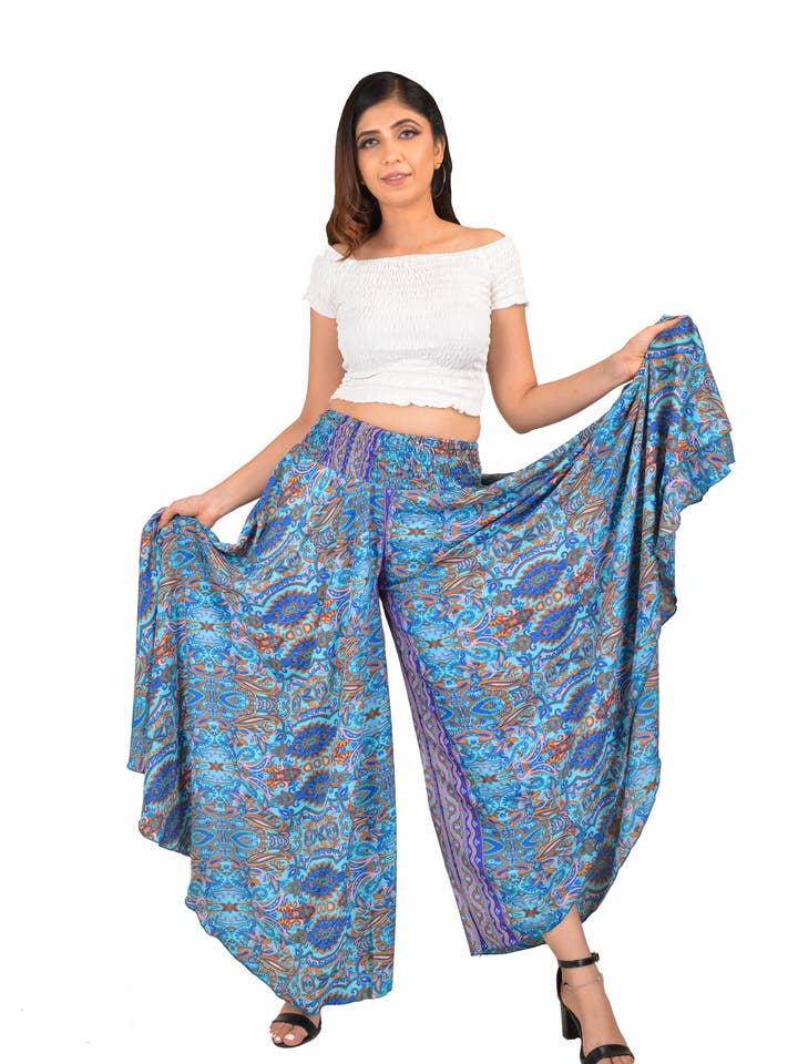 Recycled Silk Wide Leg Pant Trouser Palazzo Women for wholesale by Meghcraft