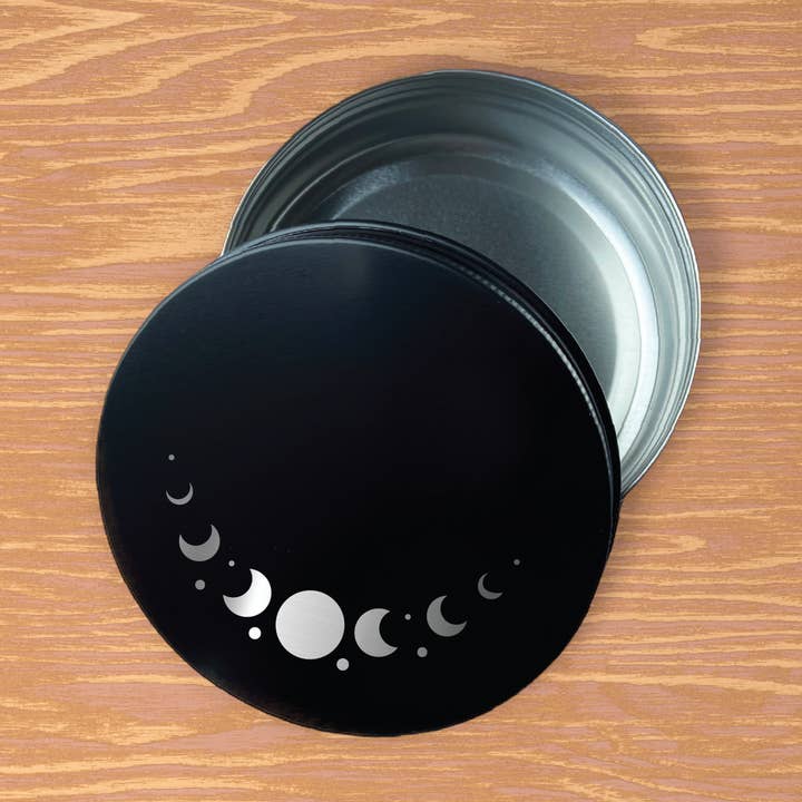 Three Witches Tea Shop - Wholesale Food Storage Container - Moon phase engraved 4oz metal herb stash/storage container0
