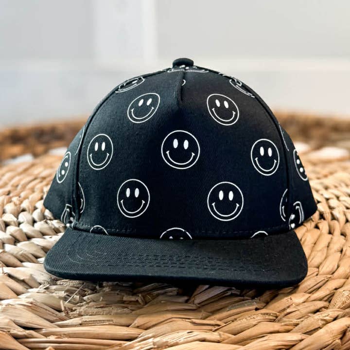 Children's Black Smiley Snapback for wholesale by simply Too Shabby