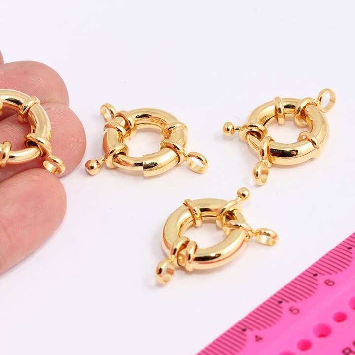 19mm 24k Shiny Gold Spring Clasp, Round Gold Clasp, CHK136-2 for wholesale by QueenJewelryM