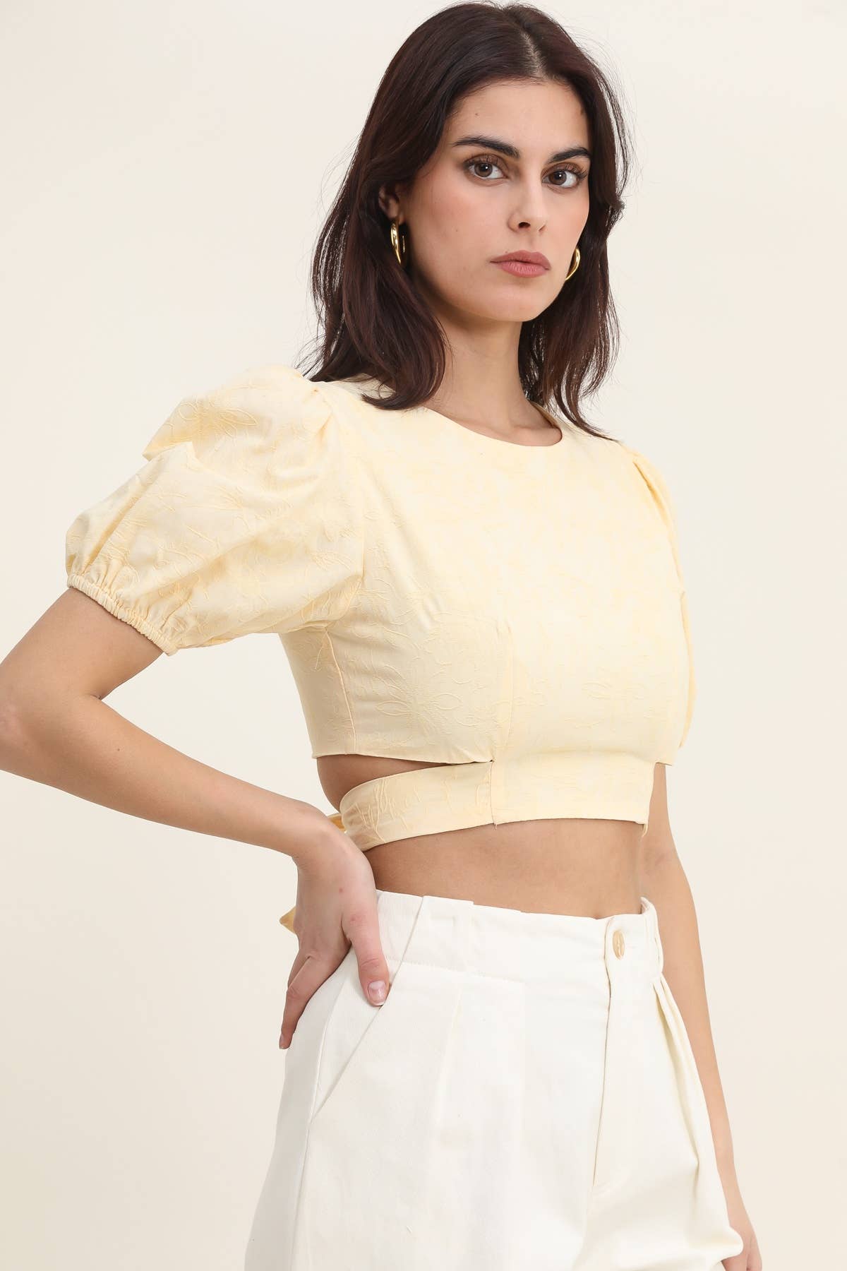 Jaune 31677 CROPPED TOP FLEURI en vente sur Faire2