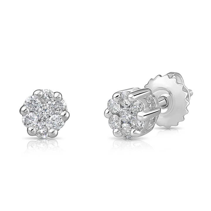 14K White Gold Diamond Cluster Stud Earring with Screw-Back for wholesale by NY Gold & Silver Trading Inc.