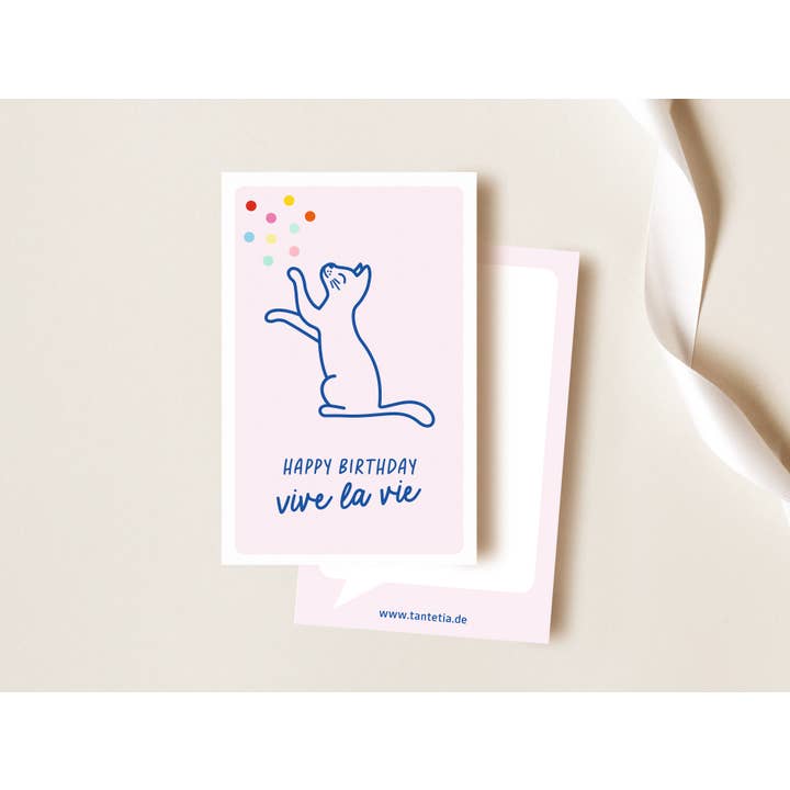 Minicarta VIVE LA VIE, gatto di compleanno per la vendita all'ingrosso da parte di TANTE TIA