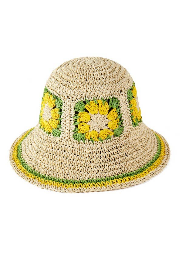 Shop Neighbors - Wholesale Bucket Hat - Women's - FLORAL CROCHET STRAW BUCKET HAT.5