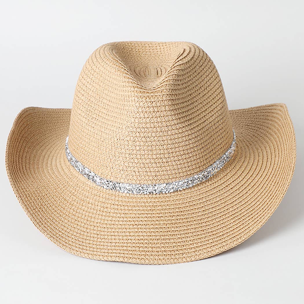 Fashion City – wholesale Cowboyhatt - Dam – Panamahatt cowboy med strå och band av strass1