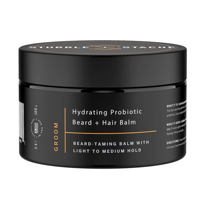 Groom: Hydrating Probiotic Hair + Beard Balm for wholesale by stubble + 'stache