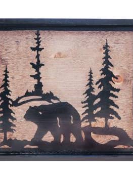 Stain/Black 20" Wooden Tray With Bear  Scene for wholesale by Coast Lamp Mfg