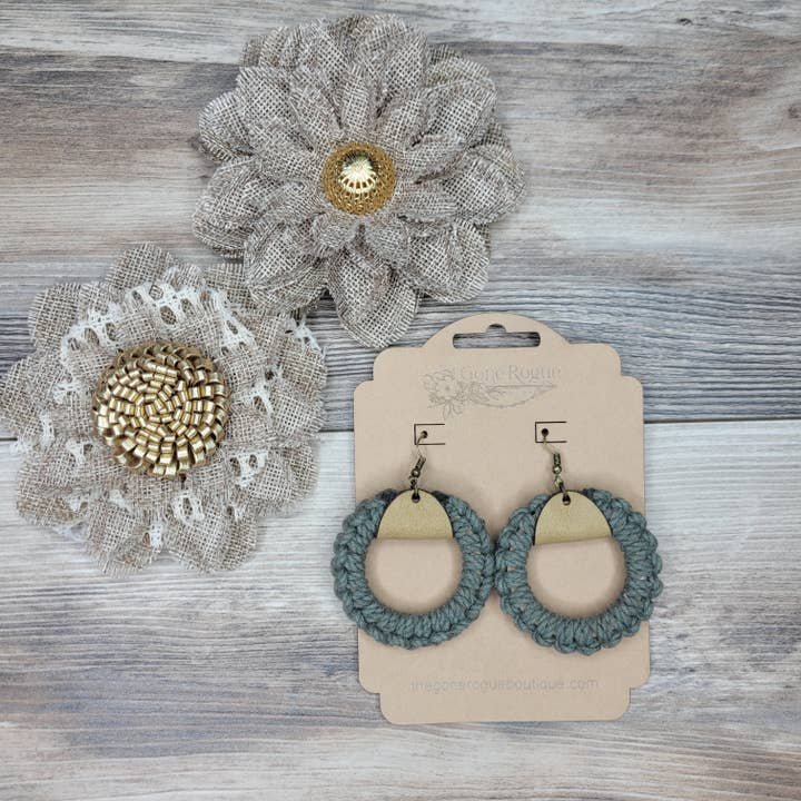 Gone Rogue Boutique - Wholesale Dangle Earrings - Fall Macrame hoop and leather earrings4